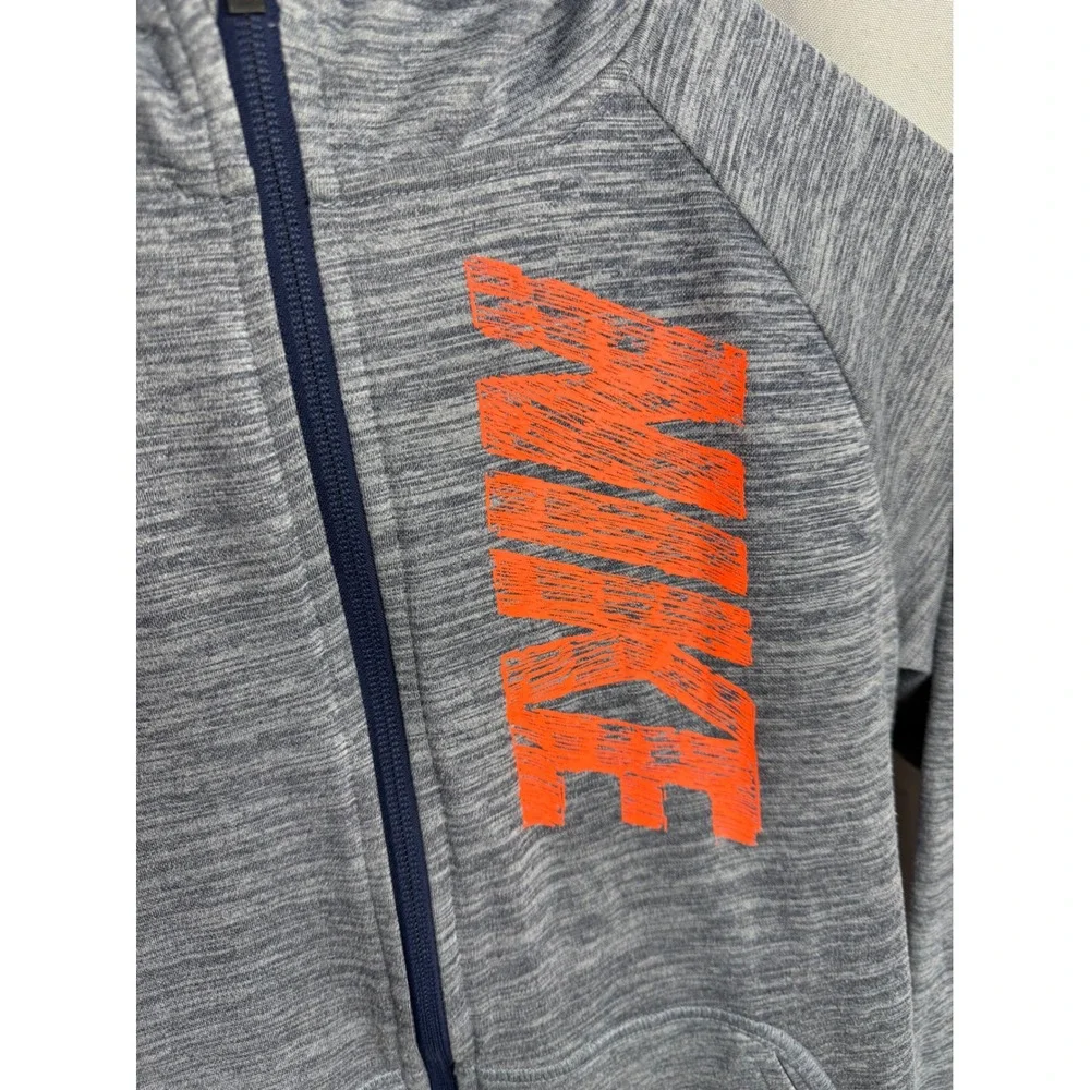 Nike Dri-FIT Boys Full Zip Hoodie Gray Space Dye Orange Logo Size Large L